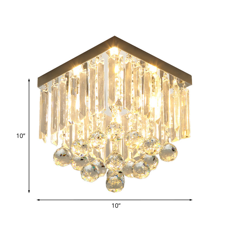 Minimalistic Cube Foyer Ceiling LED Flush Mount Light with Clear Crystal Accents