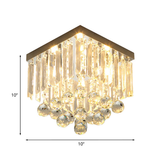 Minimalistic Cube Foyer Ceiling Led Flush Mount Light With Clear Crystal Accents