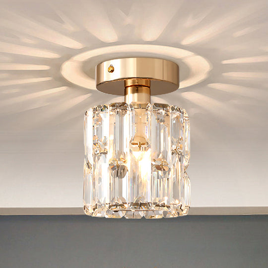 Cylinder Crystal Semi Flush Mount Ceiling Light in Clear/Smoke Grey - Small Bulb