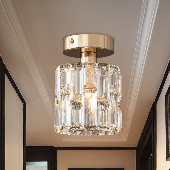 Cylinder Crystal Semi Flush Mount Ceiling Light in Clear/Smoke Grey - Small Bulb