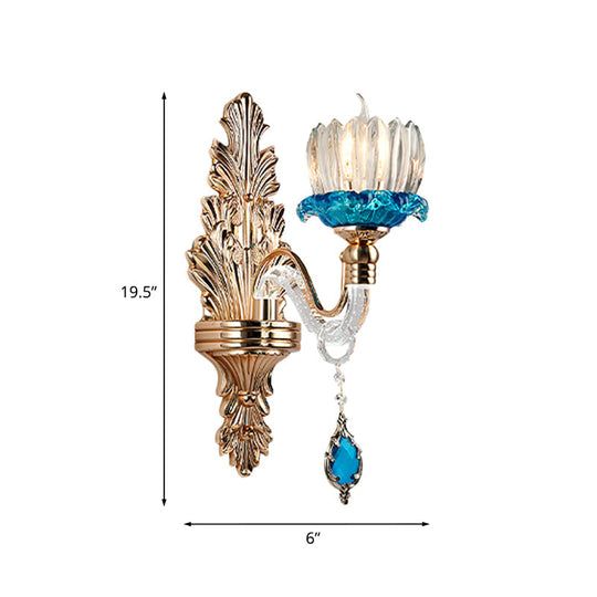 Antique Blue Crystal Flowerbud Wall Mount Light For Living Room