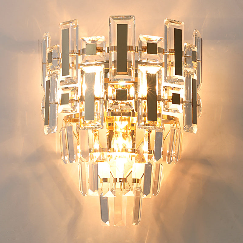 Contemporary Clear Crystal Wall Sconce With 5 Tiers And 3 Lights For Family Room Flush Mount