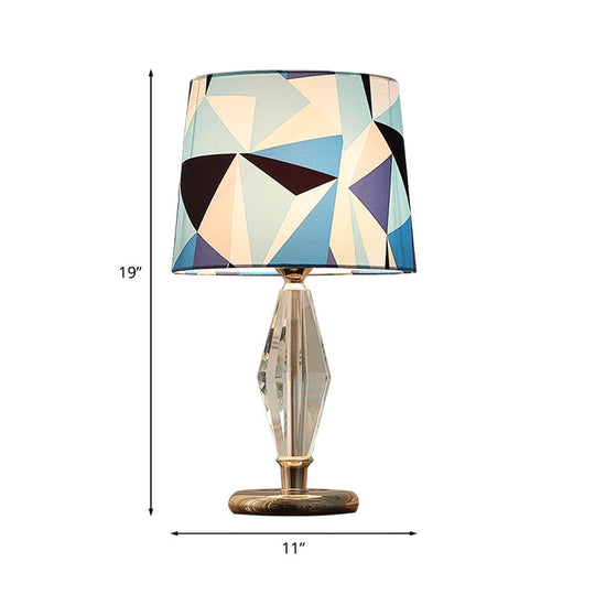 Menchib - Blue Patchwork Fabric Table Lamp Modern 1 Bulb Bedroom Nightstand Light in Blue with Crystal Accent