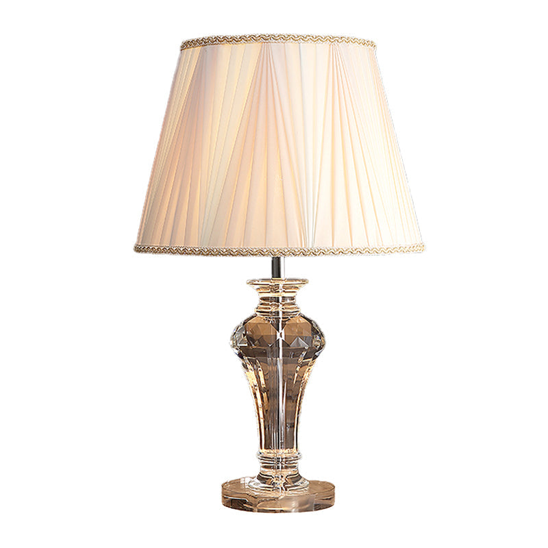 Paisley - White Night Lamp with Clear Crystal Base and Tapered Shade