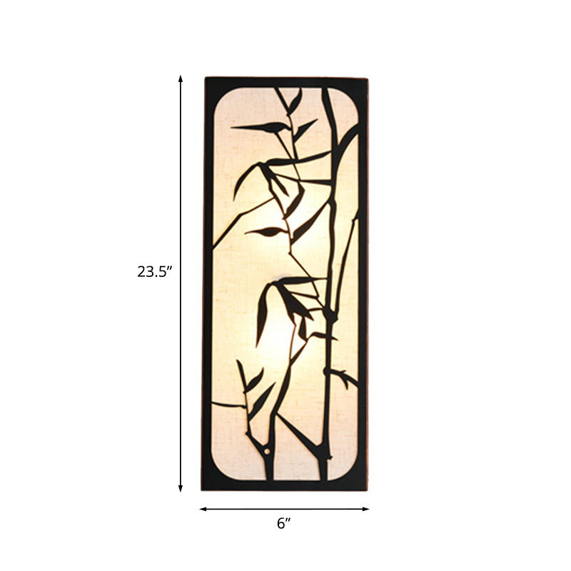 Bamboo Leaf Mural Light: Chinese Style 5-Bulb Wall Mounted Lamp Fabric Cuboid Black