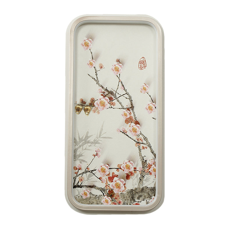 Chinese Style Led Corridor Wall Lamp (Pink Plum Blossom Mural) With Metal Shade