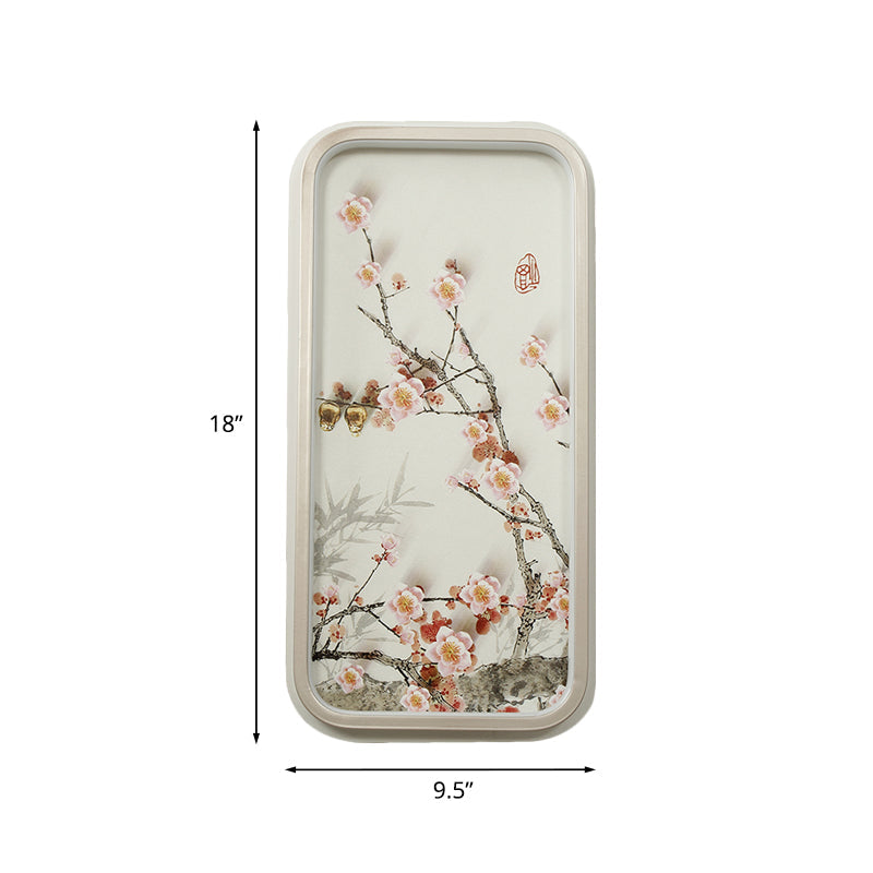 Chinese Style Led Corridor Wall Lamp (Pink Plum Blossom Mural) With Metal Shade