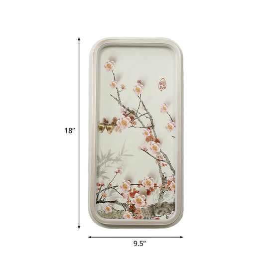 Chinese Style Led Corridor Wall Lamp (Pink Plum Blossom Mural) With Metal Shade