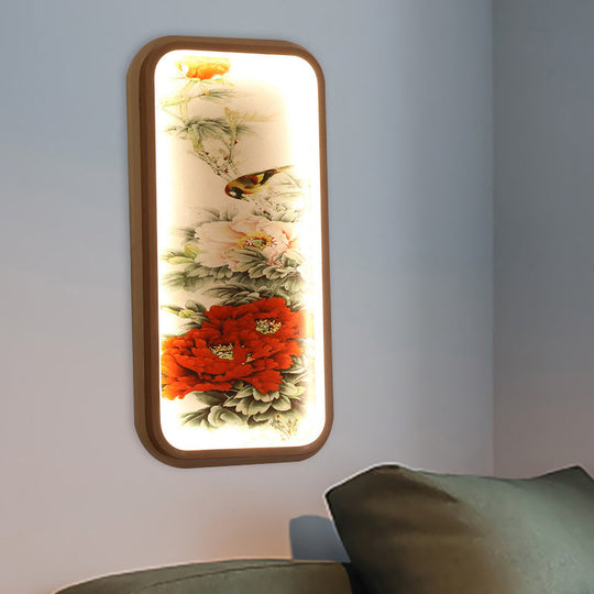 Chinese Style Led Red Peony Acrylic Wall Mount Lamp