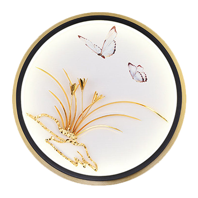 Chinese Style Led Wall Mounted Lamp: Gold Mural Light With Butterfly & Leaf Pattern