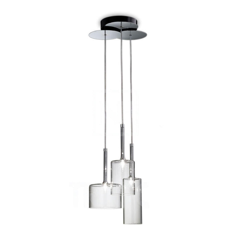 3/6/10 Lights Dining Room Cluster Lighting with Cylinder Clear Glass Shade Modern Chrome Led Hanging Lamp