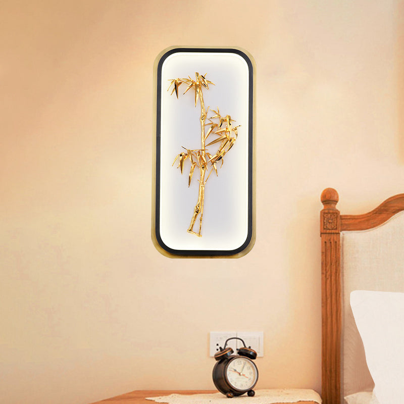 Chinese Style Bamboo Leaf Wall Light With Metallic Led Gold Finish For Corridor