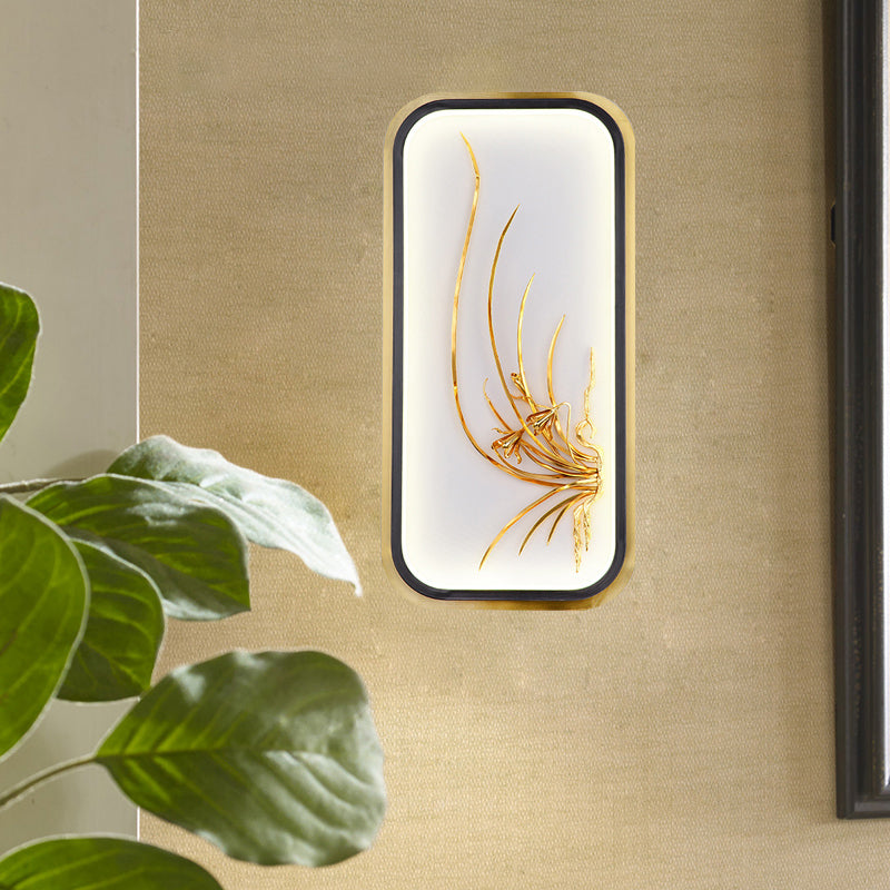 Chinese Style Bamboo Leaf Wall Light With Metallic Led Gold Finish For Corridor / B