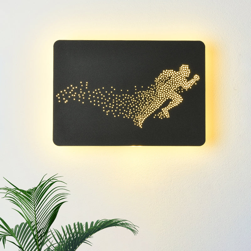 Minimalist Led Wall Lamp With Running Man Pattern Black