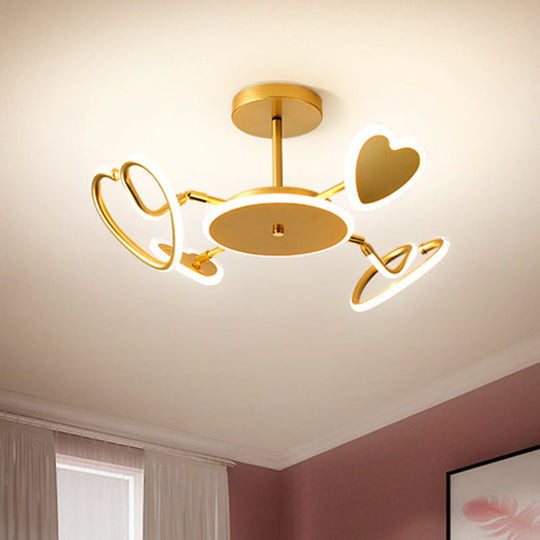 Nordic LED Gold Loving Heart Ceiling Light - Metallic Flush-Mounted Lamp Fixture