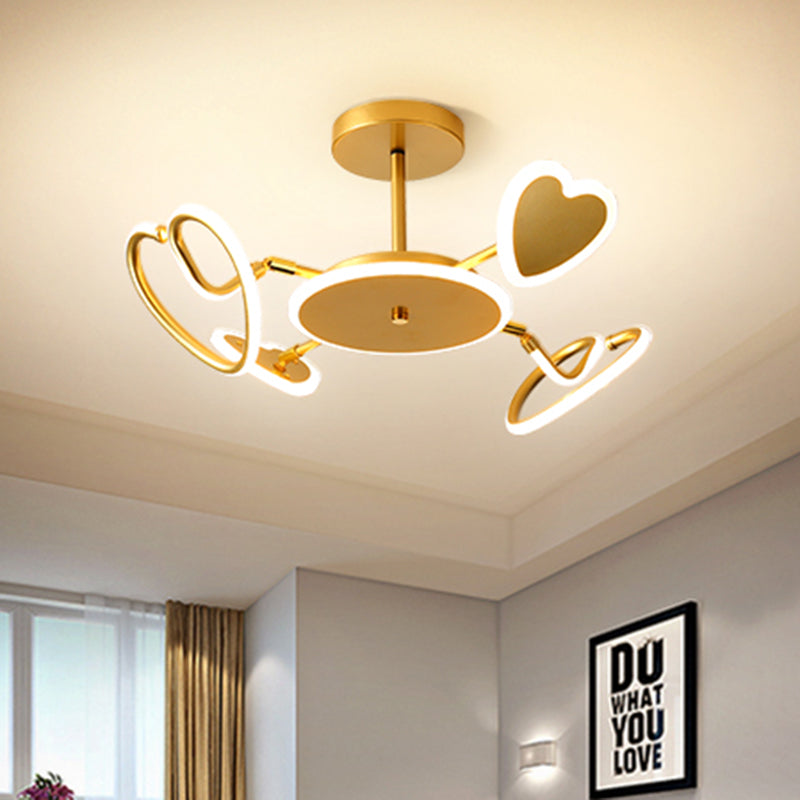 Nordic LED Gold Loving Heart Ceiling Light - Metallic Flush-Mounted Lamp Fixture