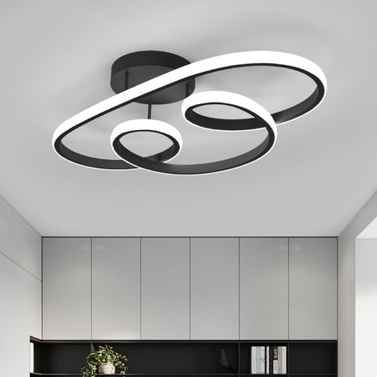 Nordic LED Twisted Frame Acrylic Semi Flush Ceiling Light - Black