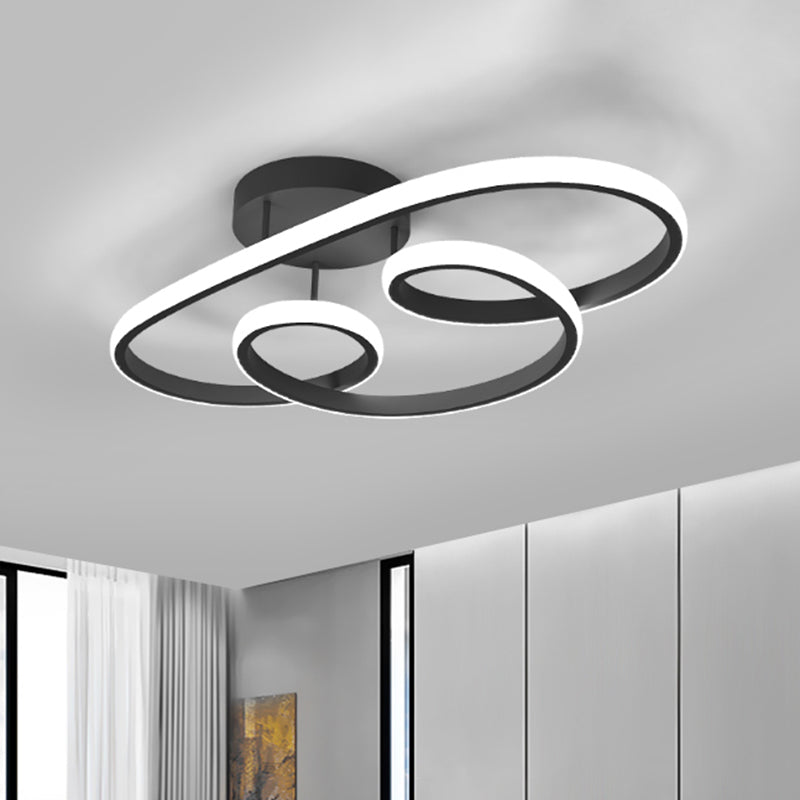 Nordic LED Twisted Frame Acrylic Semi Flush Ceiling Light - Black