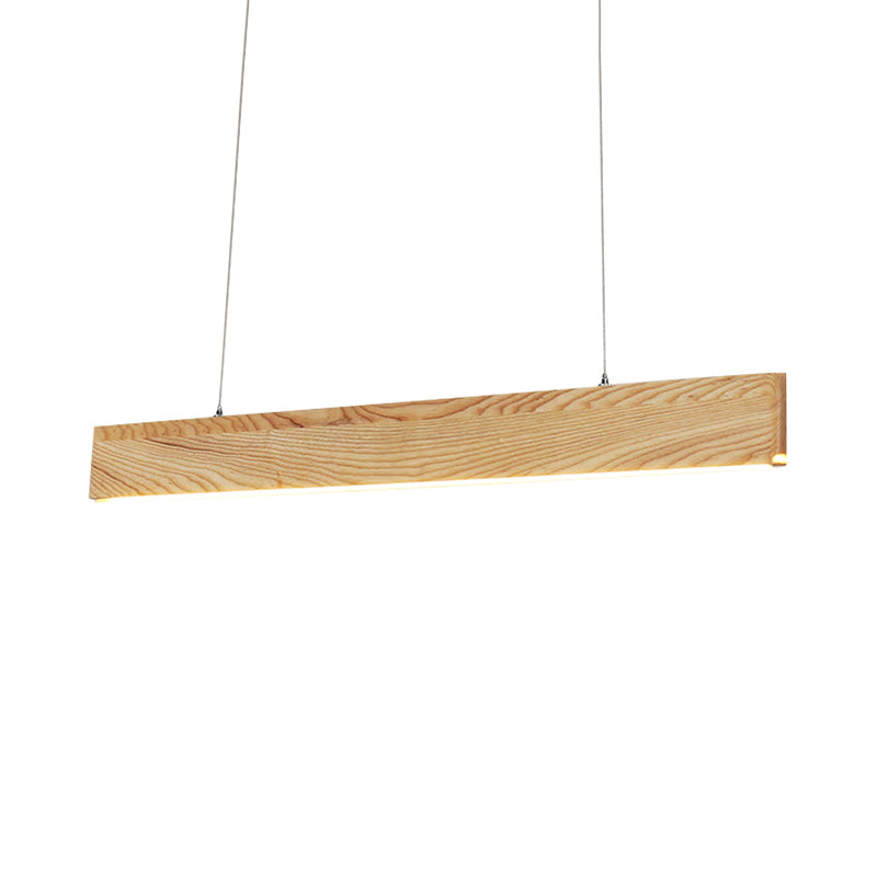 Wide Pendant Light With Linear Wood Shade - 23/35/47 For Dining Room Beige Led Hanging Lamp In