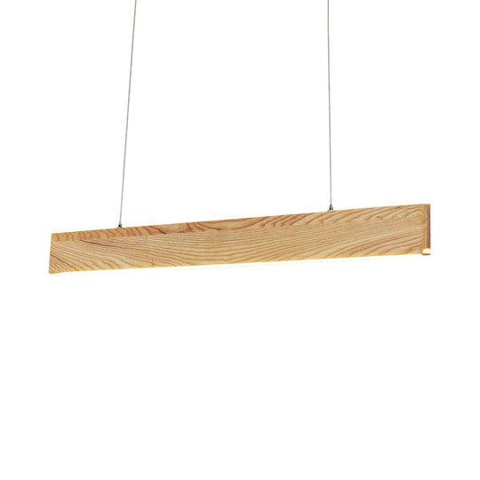 Wide Pendant Light With Linear Wood Shade - 23/35/47 For Dining Room Beige Led Hanging Lamp In