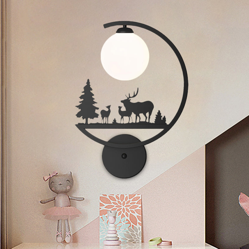 Nordic Single White/Black Finish Animals Metallic Wall Sconce Lighting With C-Arm