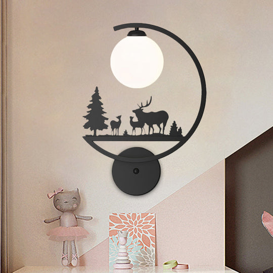 Nordic Single White/Black Finish Animals Metallic Wall Sconce Lighting With C-Arm