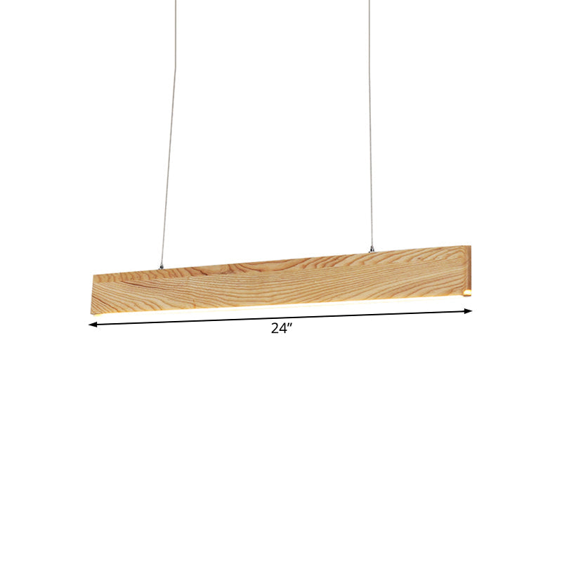 Wide Pendant Light With Linear Wood Shade - 23/35/47 For Dining Room Beige Led Hanging Lamp In