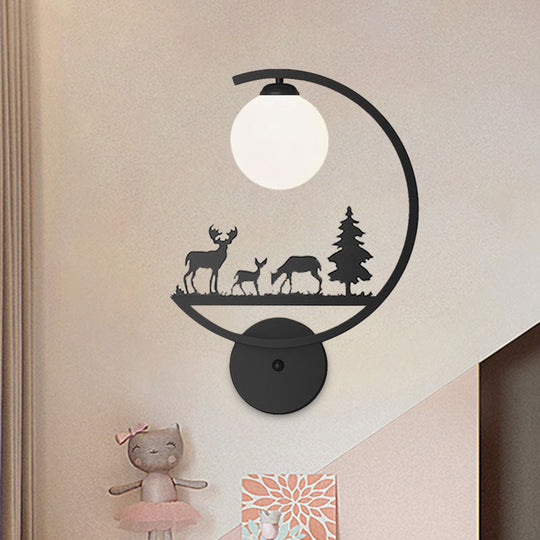 Nordic Single White/Black Finish Animals Metallic Wall Sconce Lighting With C-Arm Black / B