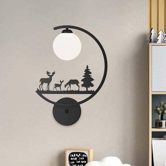 Nordic Single White/Black Finish Animals Metallic Wall Sconce Lighting With C-Arm