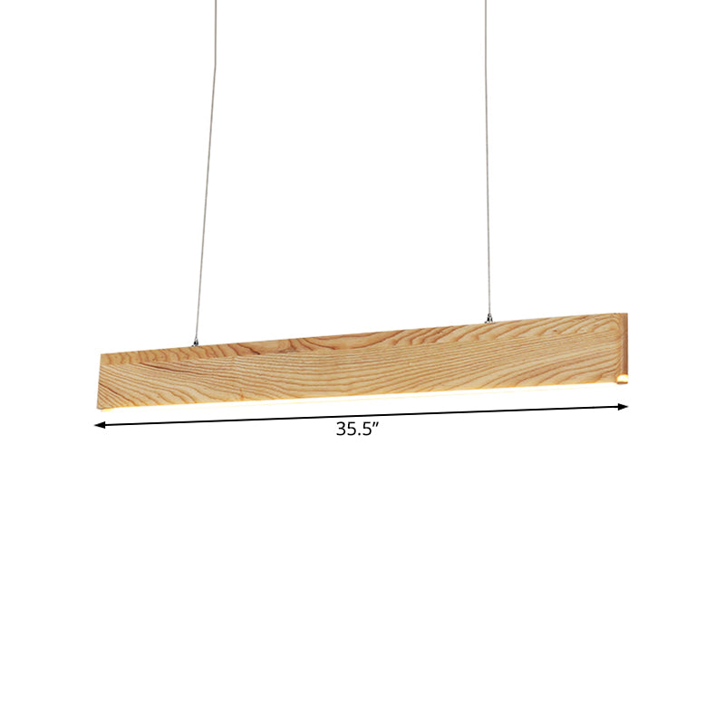 Wide Pendant Light With Linear Wood Shade - 23/35/47 For Dining Room Beige Led Hanging Lamp In