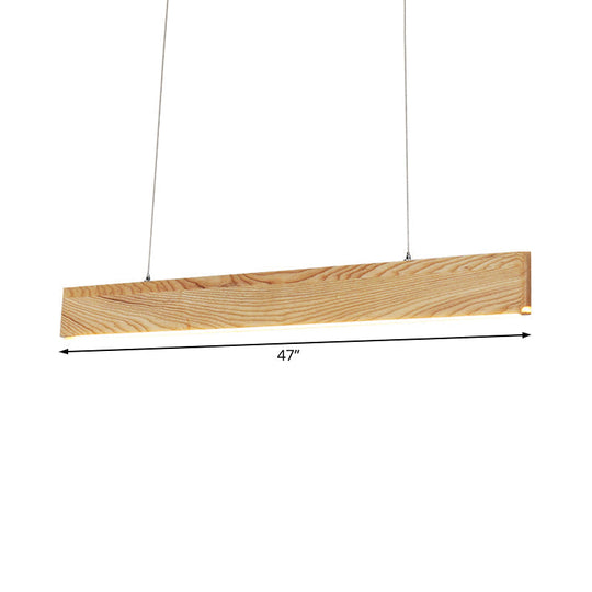 Wide Pendant Light With Linear Wood Shade - 23/35/47 For Dining Room Beige Led Hanging Lamp In