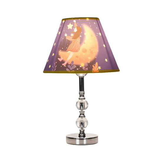 Blue Barrel Shade Table Light - Girl And Starry Sky Desk Lamp With Cartoon Pattern