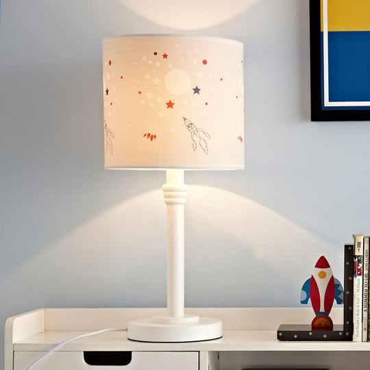 Cartoon Patterned Fabric Table Lamp For Study Room Reading Book And White