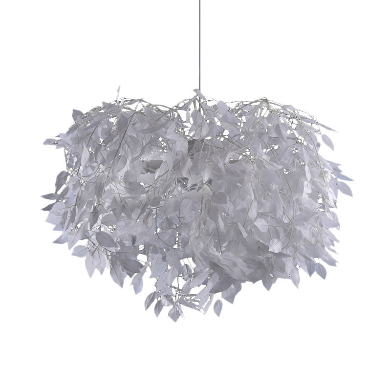 Nordic-Style Metal Ceiling Hang Fixture: Modern Single Pendant With Leaf Deco In White Finish