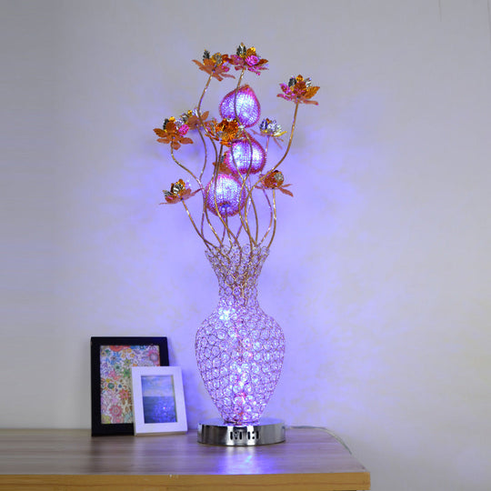 Golden Led Pineapple Blossom Table Lamp With Crystal Decor For Nightstand Art Decoration Gold