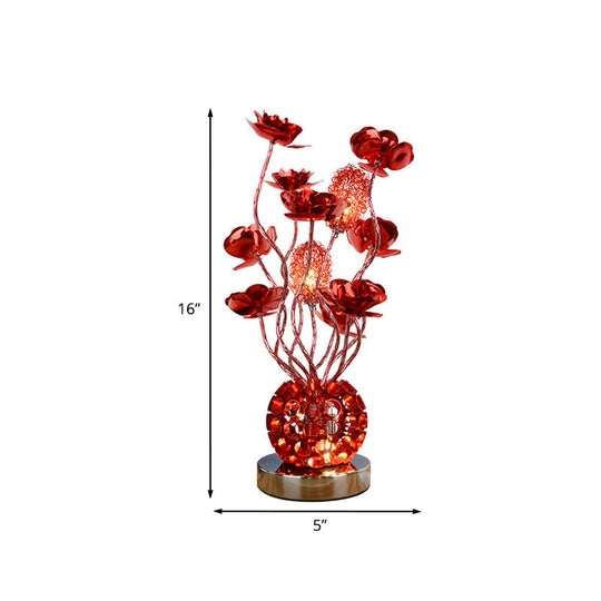 Red Aluminum Led Night Lamp With Global Design & Rose Decor - Curvy Stick Desk Light