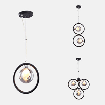 Modern Dimpled Blown Glass Pendant Lights With Led - Black Finish