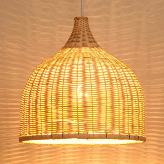 Bamboo Domed Farmhouse Pendant Lamp: Hand-Knitted Beige - 1 Light