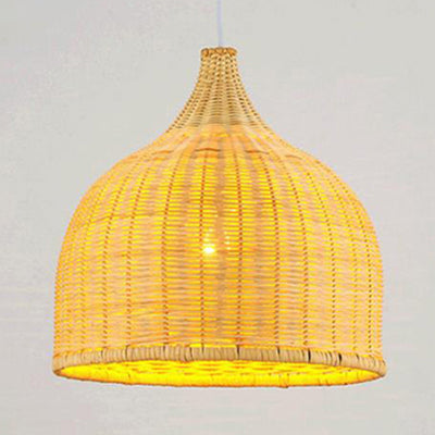 Bamboo Domed Farmhouse Pendant Lamp: Hand-Knitted Beige - 1 Light