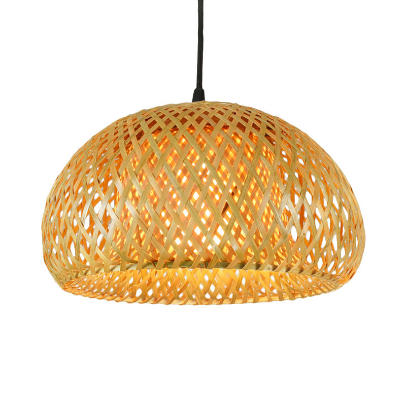 Rustic Bamboo Double-Decker Dome Hanging Pendant: Farmhouse Restaurant Light Fixture