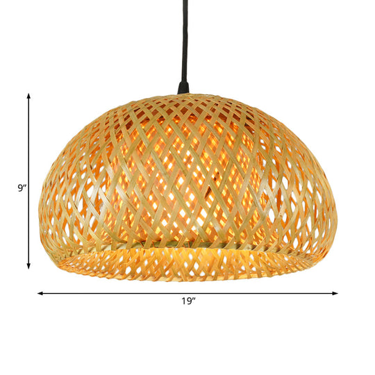 Rustic Bamboo Double-Decker Dome Hanging Pendant: Farmhouse Restaurant Light Fixture