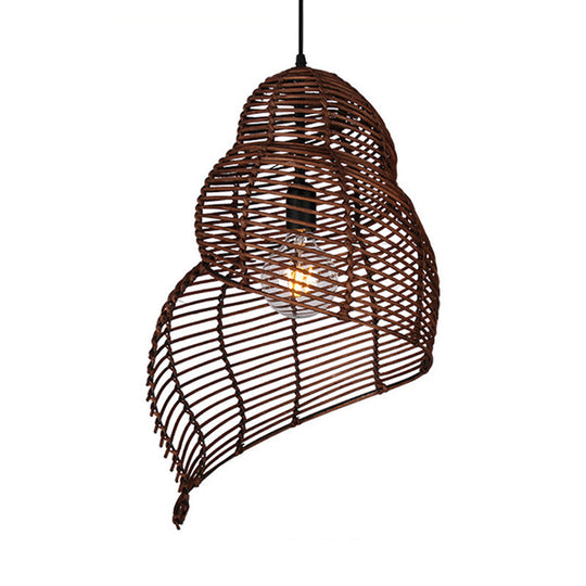 Rustic Rattan Conch Pendant Lamp - Single Head Drop Light For Restaurant Dining Room