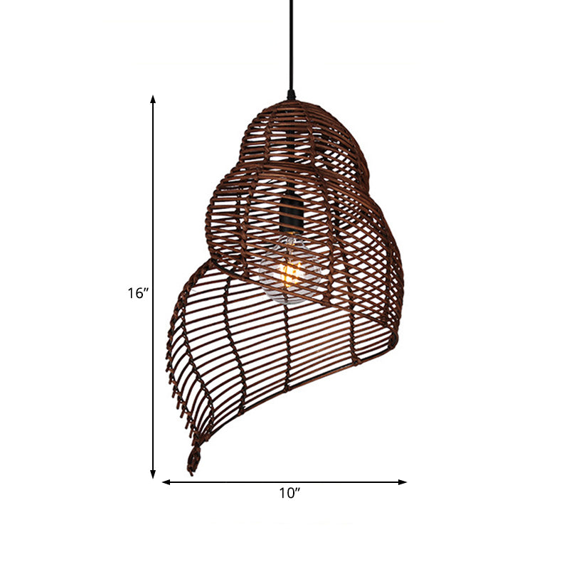 Rustic Rattan Conch Pendant Lamp - Single Head Drop Light For Restaurant Dining Room