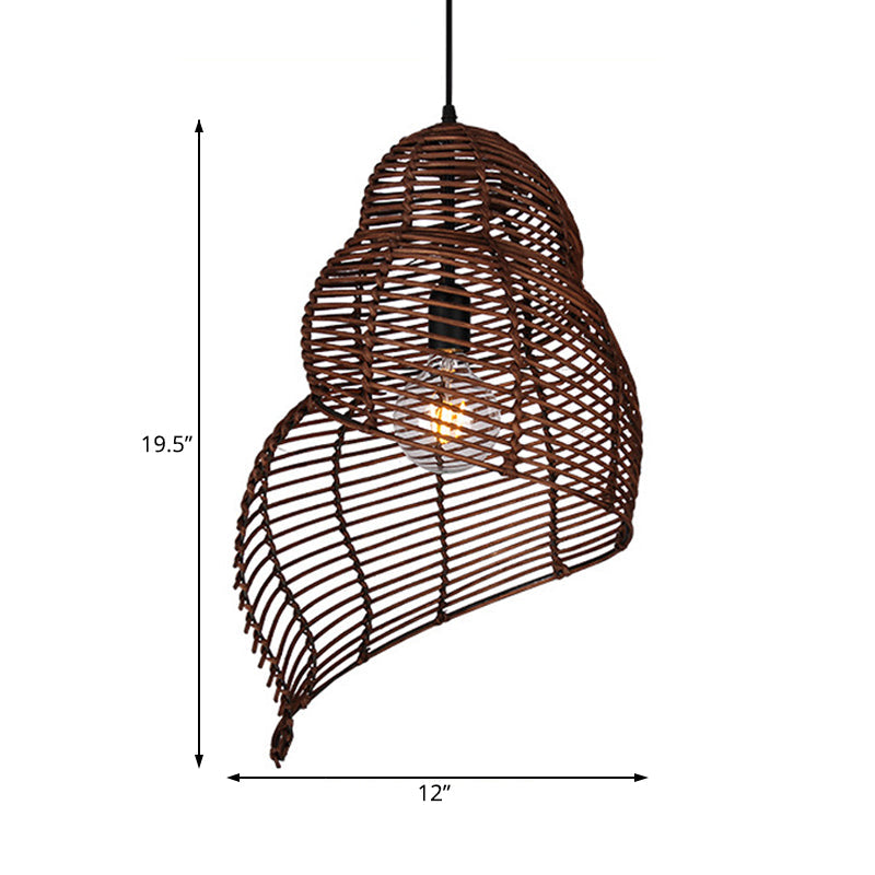 Rustic Rattan Conch Pendant Lamp - Single Head Drop Light For Restaurant Dining Room