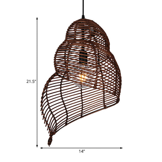 Rustic Rattan Conch Pendant Lamp - Single Head Drop Light For Restaurant Dining Room