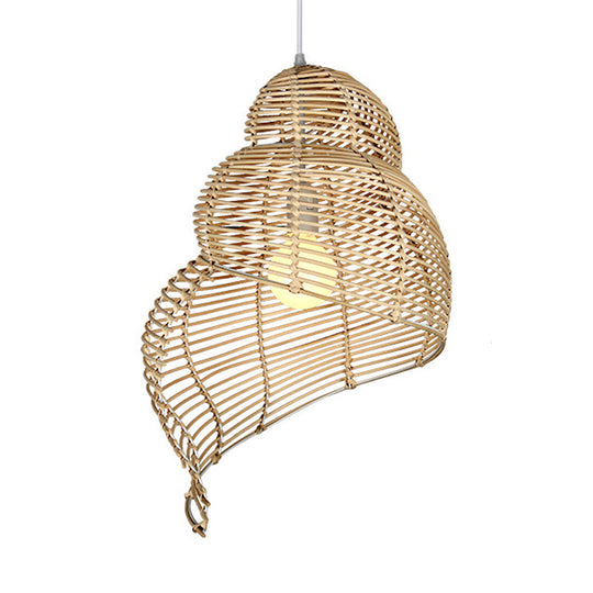 Rustic Rattan Conch Pendant Lamp - Single Head Drop Light For Restaurant Dining Room