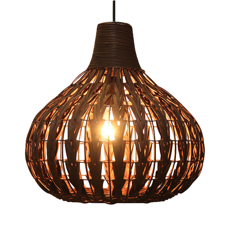 Hand-Woven Rattan Gourd Pendant Lamp - Rustic 1-Light Fixture For Restaurants