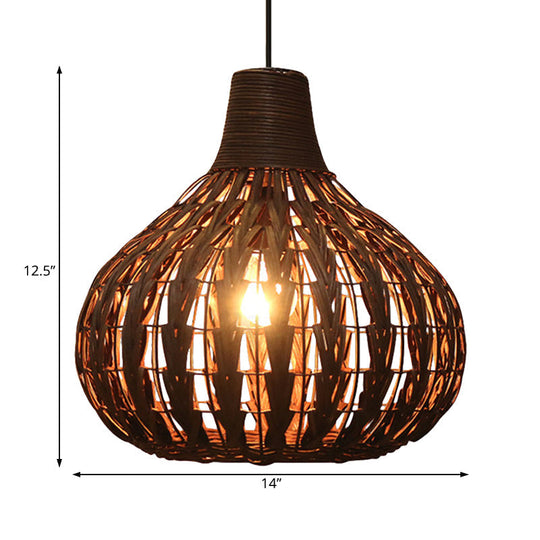 Hand-Woven Rattan Gourd Pendant Lamp - Rustic 1-Light Fixture For Restaurants