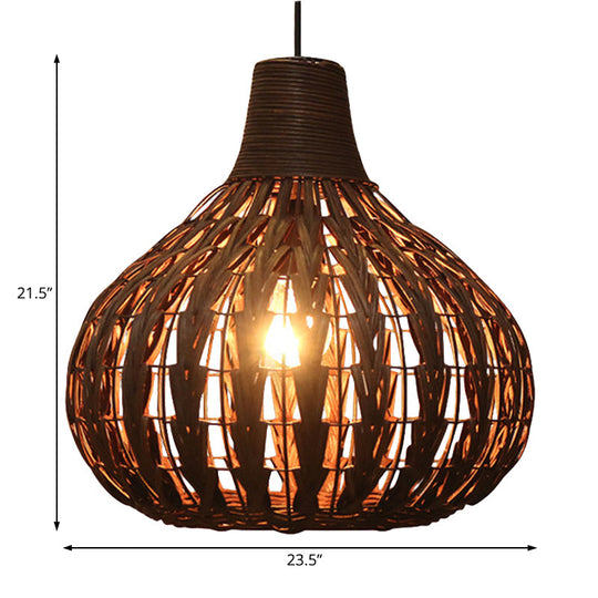 Hand-Woven Rattan Gourd Pendant Lamp - Rustic 1-Light Fixture For Restaurants