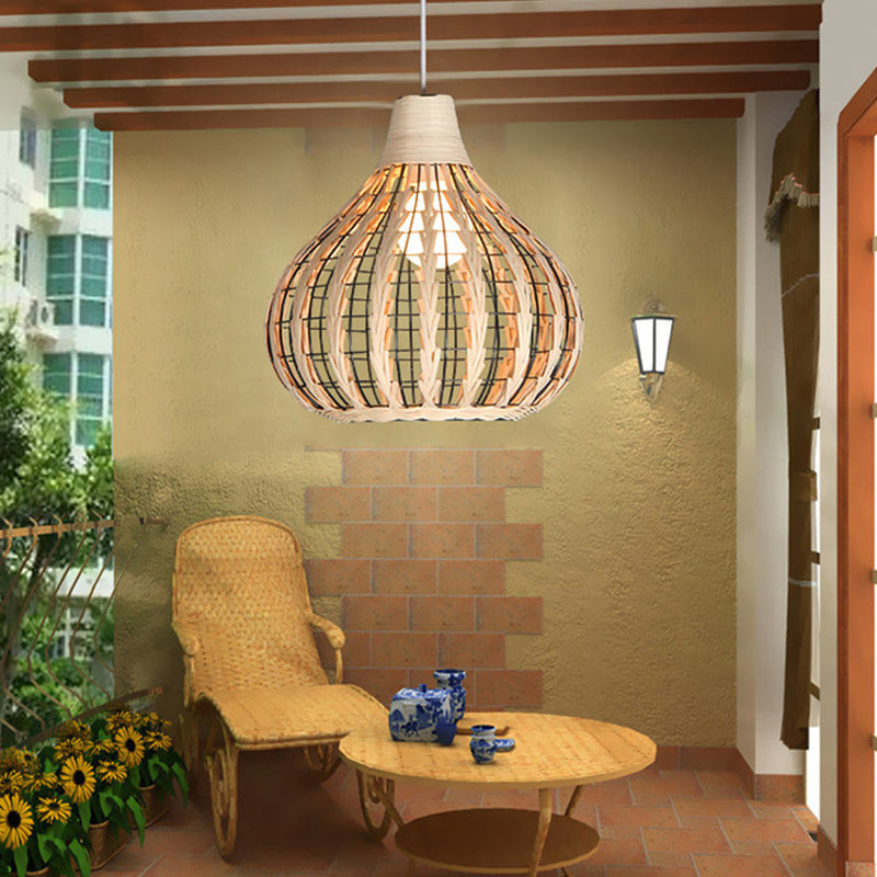 Hand-Woven Rattan Gourd Pendant Lamp - Rustic 1-Light Fixture For Restaurants